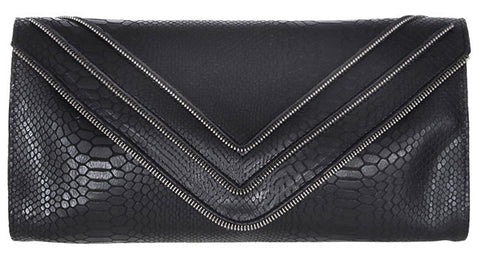 Hilary Zipper Clutch Black Cobra