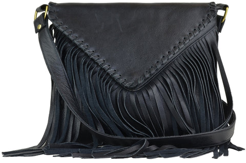 Emma Messenger Black Distressed Leather