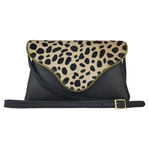 Camilla Colorblock Crossbody Cheetah Calf Hair & Black Lamba