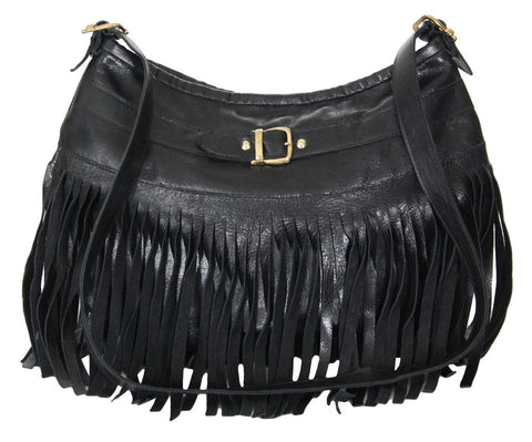 Julianne Messenger Black Distressed Leather